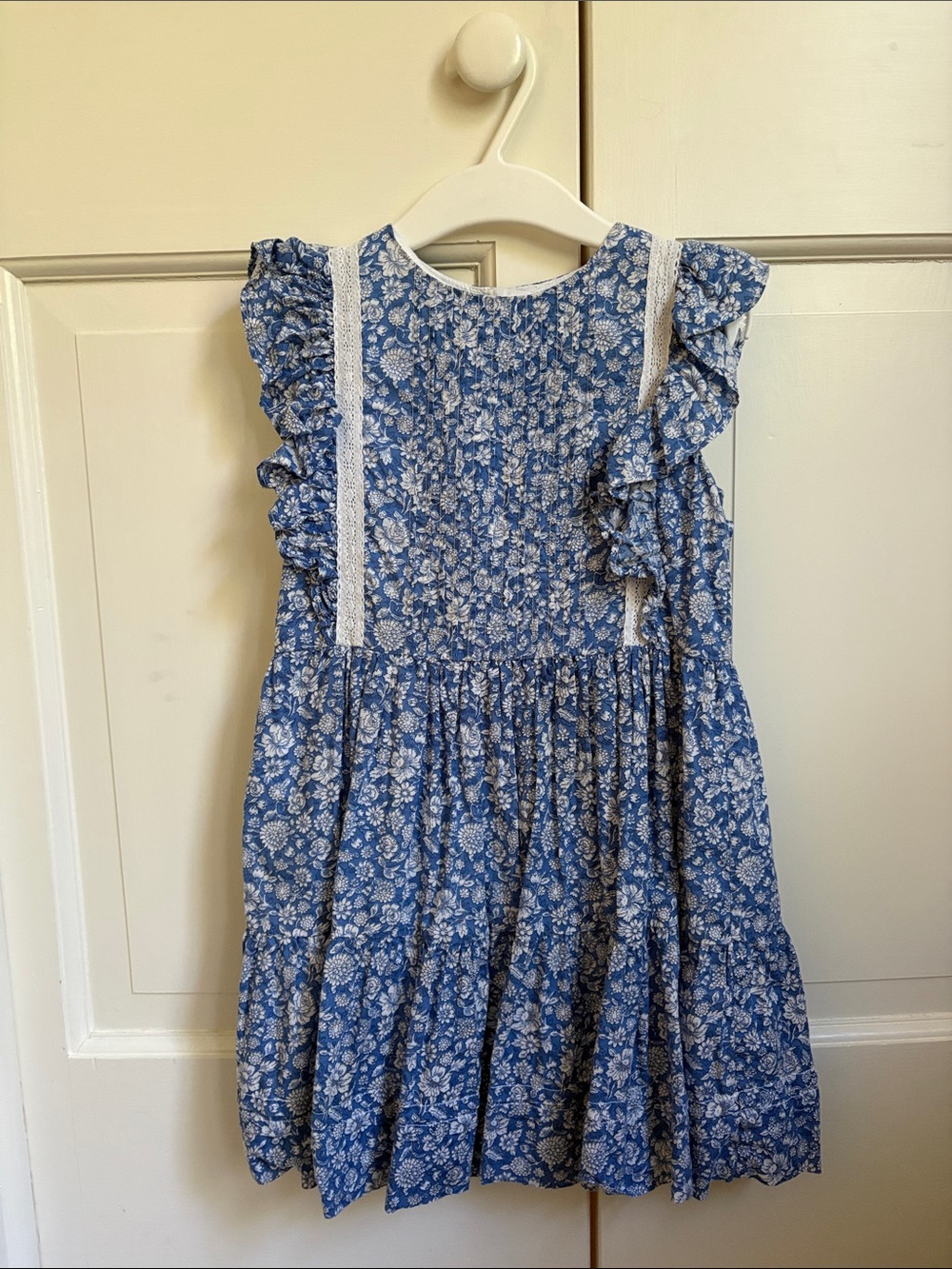 Polo by Ralph Lauren Blue Floral Ruffle Dress with White Trim